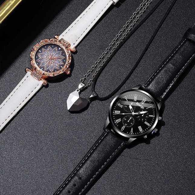 4pcs Minimalist Casual Fashion Wristwatch, Student Strap, Quartz Watch, Male and Female Couple Watch, Couple Necklace