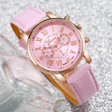 5PCS/Set Geneva Women Watches Fashion Leather Band Quartz Wrist Watch Butterfly Jewelry Set（Without Box）