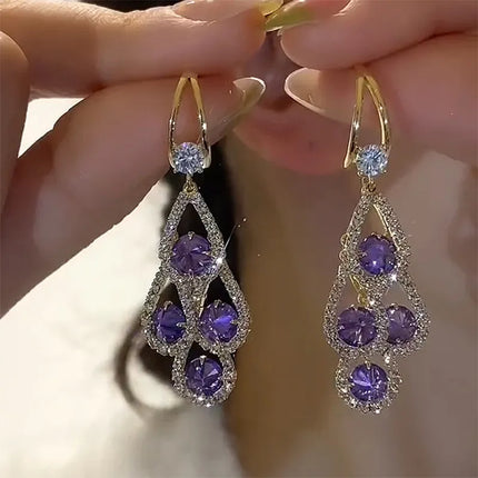 Purple Water Drop Tassel Earrings - Sparkling Party Accessories for Women