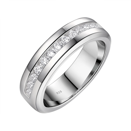 Newshe Genuine 925 Sterling Silver Wedding Rings for Men Half Eternity AAAAA Cubic Zircon Romantic Jewelry Size 7-14