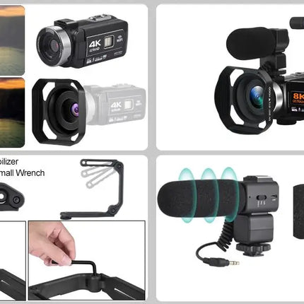 Full HD 8k Professional Video Camera 48MP WiFi Camcorder Digital 16X Zoom Streaming Auto Focus Cam