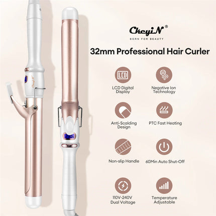 CkeyiN 32mm 38mm Electric Hair Curler for Women Professional Ceramic Curling Iron Adjustable Temperature Hair Styling Tool