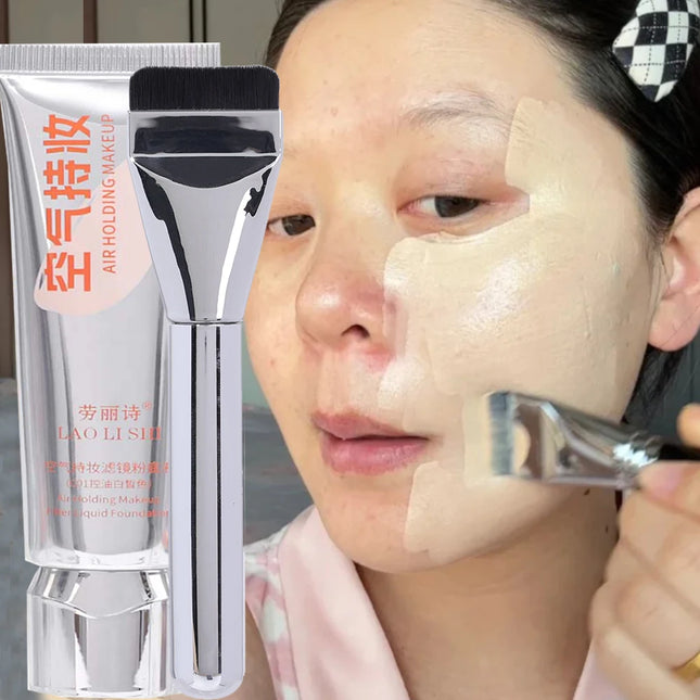 Waterproof Liquid Foundation with Brush Face Makeup Base Moisturizing Full Cover Acne Scars Concealer BB Cream Korean Cosmetics