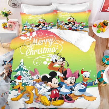 Mickey Mouse Cartoon Duvet Cover Set For Children, Minnie Anime, Bedroom Comforter, King Size Quilt, Cute Printed, 3d Bedding