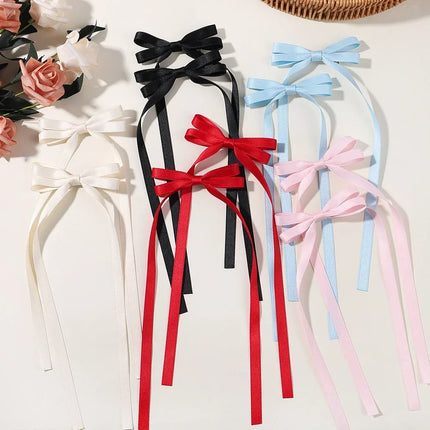 2pcs 2024 New Cute Ribbon Bow Headband Long Tassel Hair Clip Women's Hair Accessories Girls Party Headwear Side Clips Wholesale