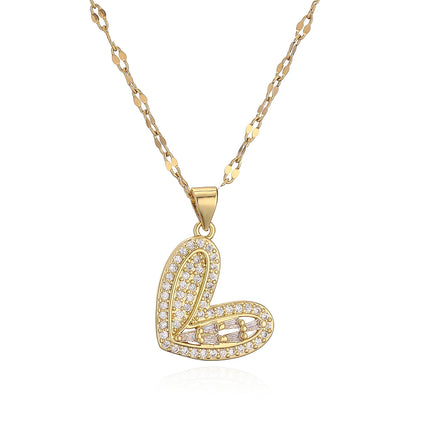 Mafisar Non-Fading Gold Color 316L Stainless Steel Party Jewelry Shiny AAA CZ Zircon Heart Pendants Necklaces For Women