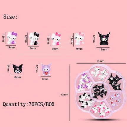 70PCs Kawaii Nail Art Charms canvas MINISO Sanrioed Hello Kitty Kuromi Nail Rhinestone Gems For Manicure DIY Crafts