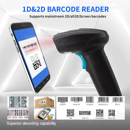 Portable U2 wired 2D U2W 2D Wireless Barcode Scanner Reader U2B Handheld Bluetooth QR Code Scanner 1D Barcode Reader for PDF417