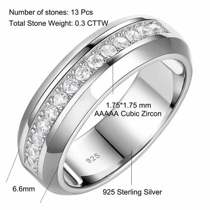 Newshe Men's 925 Sterling Silver Wedding Rings Brilliant AAAAA Grade Cubic Zirconia Luxury Fine Jewelry Band