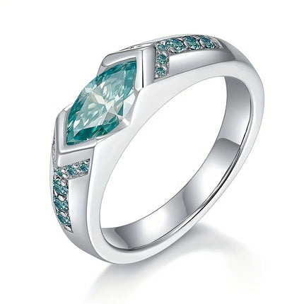 1 Carat Blue-Green Moissanite Lake Horus Water Marquise Ring - 18K Gold Plated, 925 Silver, Hypoallergenic Jewelry