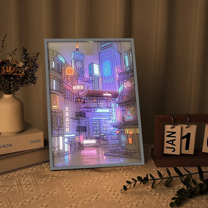 LED Light Up Painting Anime Wall Light Painting Decor Led Wall Art Picture Frame Dimming Romantic Night Lamp Gift Home Decor