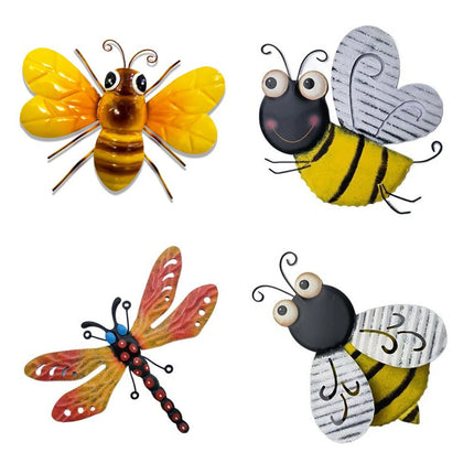 Metal Bee Wall Art Hanging Sculptures Ornaments Home Backyard Garden Yard Iron Art Bee Indoor Outdoor Decorations Statue