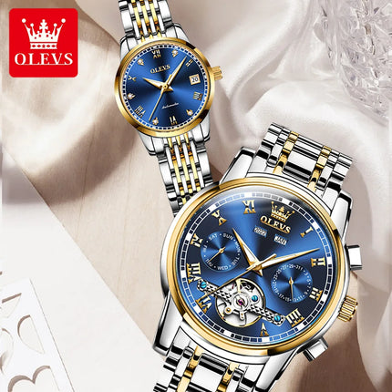 100% Original OLEVS Automatic Mechanical Couple Wrist Watches for Men and Women Waterproof Watches His or Hers Lover's Watch Set