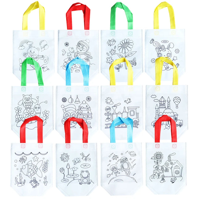 DIY Coloring Goodie Bags with Coloring Markers Party Gift Bags for Kids Toy Storage Bag Eco Non-Woven Fabric Shopping Bags