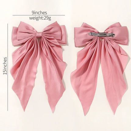 Elegant Bow Ribbon Hair Clip Fashion Simple Solid Satin Spring Clip Hair Pin Retro Headband with Clips Girls Hair Accessories