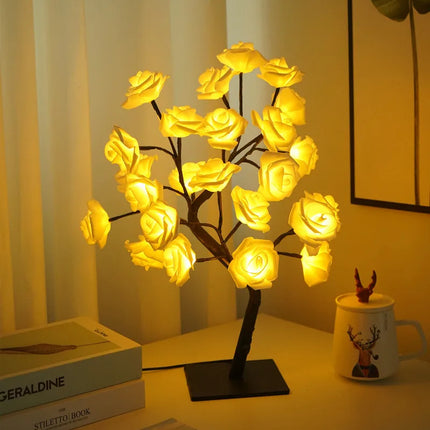 24 LED Fairy Flower Tree Table Lamps Maple Leaf Lamp Rose Night Light USB Operated Gifts for Wedding Party Kids Room Decoration