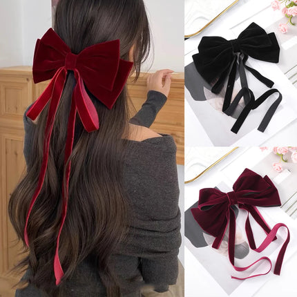 Bow Velvet Barrettes Women Temperament Ponytail Hairpin Hair Clip Girls Black Red Ribbon Hair Clip Fashion Hair Accessories