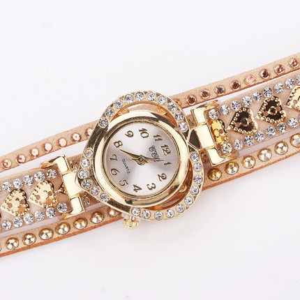 High Quality Women Bracelet Watches Luxury Ladies Leather Quartz Rhinestone Wristwatches Clock Ladies Dress Watches Gift Zegarek