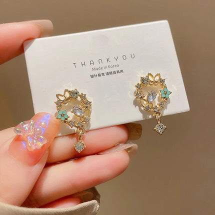 Korean Style Delicate Butterfly Eardrop Stud Earrings - Fashionable Zircon Jewelry for Women and Girls