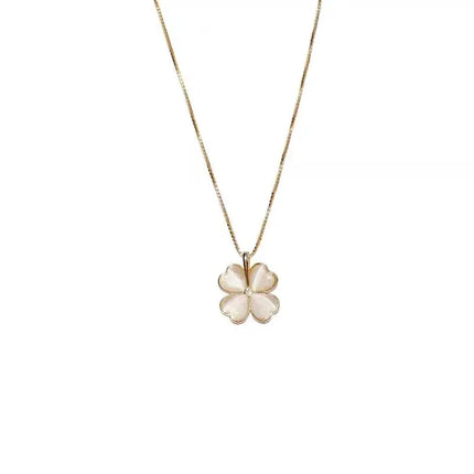 2023 Lucky Four Clover Necklace for Women Stainless Steel Opal Flower Pendant Gold Color Necklaces Fashion Wedding Jewelry Gift