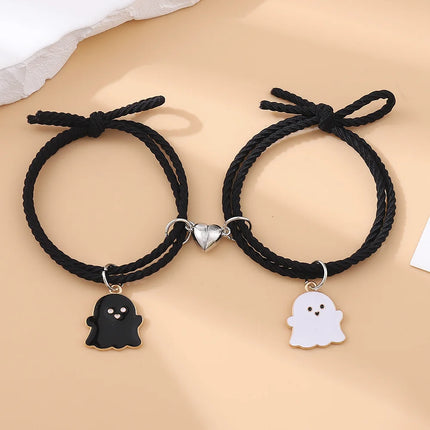 Hot Sale 2Pcs/Set Ghost Braided Bracelet For Lovers Long Distance Heart Magnet Couple Bracelets Friendship Fashion Jewelry Gift