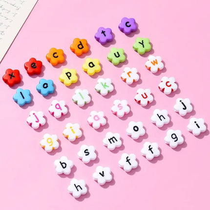 100pcs/bag Alphabet Letter Flower Beads for Jewelry Making Bracelet Necklace Beads DIY Loose Spacer Beads Stress Relief Toy