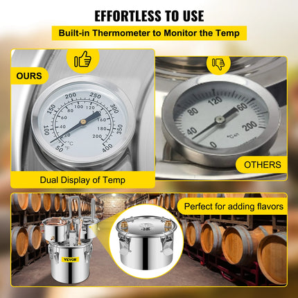 VEVOR 12L 20L 30L 50L Alcohol Brewing Distiller DIY Moonshine Apparatus Stainless Steel Still Whisky Beer Brandy Home Appliance