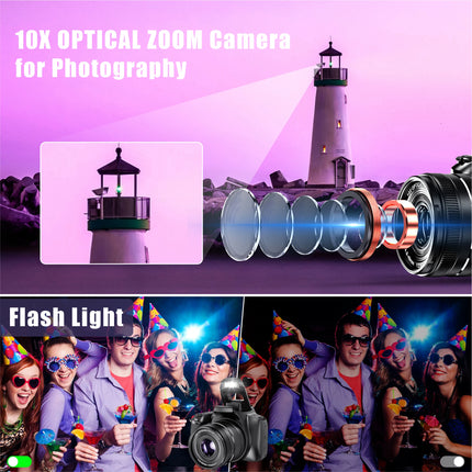 10X Optical Zoom Camera 64MP Digital DSLR Camera for Photography 4K HD Youtube Video Vlog Camcorder Auto Focus Webcam SLR Camera