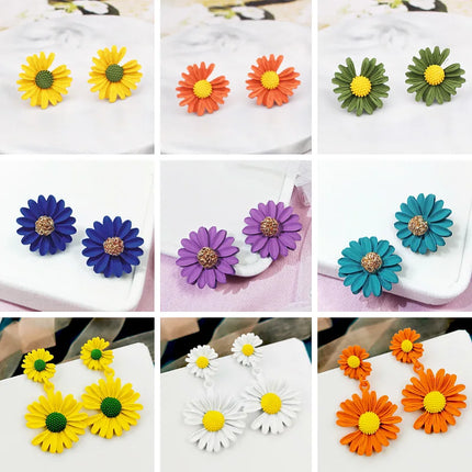 Korean Style Bohemian Daisy Drop Earrings - Colorful Flower Ear Jewelry