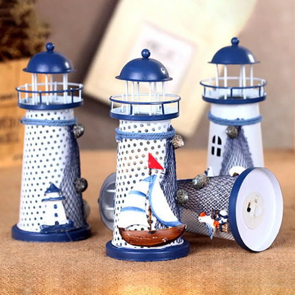 Decorative Nautical Lighthouse Drift Bottle Mediterranean Style Ornament for Home Decor Photo Props Ocean Theme Party