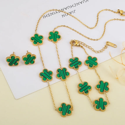 New Hot Trendy Luxury Five Leaf Flower Necklace Jewelry Earrings for Women Gift Fashion 316L Stainless Steel Clover Bracelets