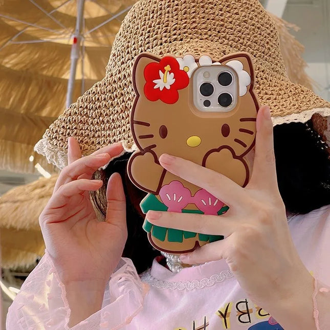 Cute 3D Cartoon Grass Skirts Sanrios Hello Kitty Phone Case for IPhone 15 14 13 12 11 Pro Max Silicone Soft Back Cover Y2k Girl