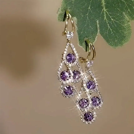 Purple Water Drop Tassel Earrings - Sparkling Party Accessories for Women