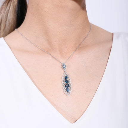 GEM'S BALLET Topaz Jewelry London Blue Topaz Gemstone Statement Pendant Necklace in Sterling Silver Handmade Necklace