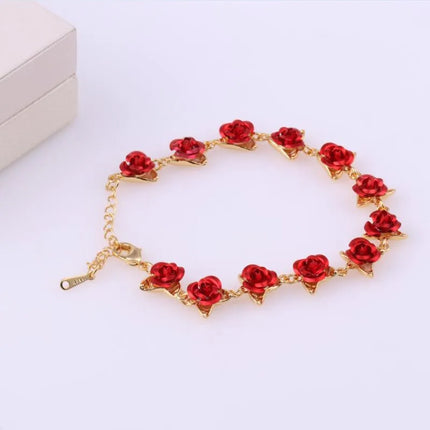 Romantic Adjustable Red Rose Link Chain Bracelet Fashion Valentine Gift for Lover Women's Hand Bracelets Bride Jewelry Accessori