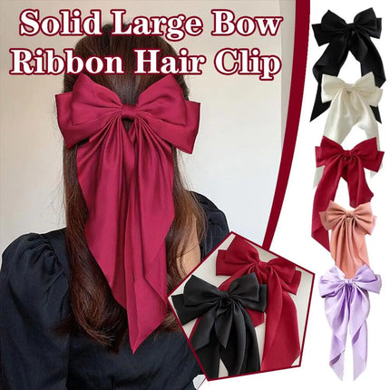 Women Large Bow Ribbon Hairpin Summer Chiffon Big Bowknot Stain Bow Barrettes Women Solid Color Ponytail Clip Hair Accessories