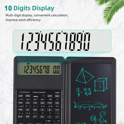 Foldable Scientific Calculator 10-Digit Digital Large Display with an Erasable Writing Tablet Digital Drawing Pad Math Calculato