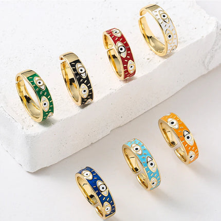 Fashion Aesthetic Evil Blue Eyes Finger Rings for Women Oil Dripping Stainless Steel Rings Adjustable Opening Ring Jewelry Gifts