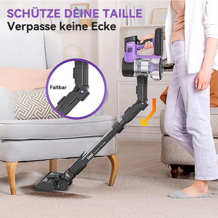 INSE S10 Cordless Vacuum Cleaner 30KPa，Foldable Stick Vacuum Cleaner Cordless Bagless,50 Minutes Running Time,for pet Hair