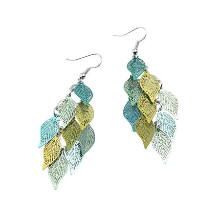 Exaggerated Bohemian Leaf Dangle Earrings - Stainless Steel Ethnic Jewelry for Women