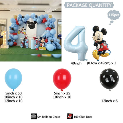 115pcs Disney Mickey Mouse Mickey Mickey themed Party balloons Blue latex balloon garland Arch Kit kid birthday party decoration