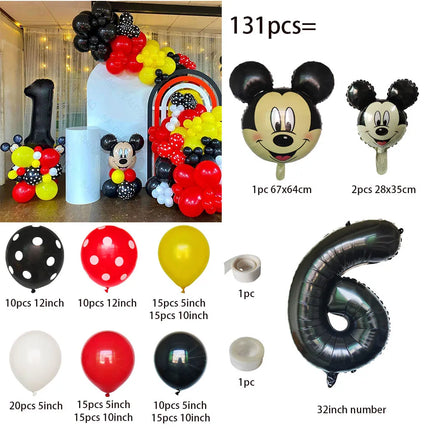 131pcs Disney Balloon Set Mickey Minnie Head Aluminum Balon 32 Inch Black Digital Ballon Baby Shower Happy Birthday Decoations