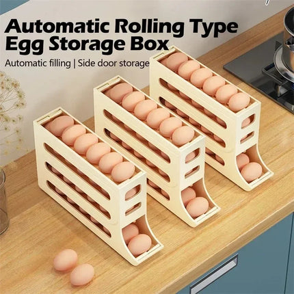 4 Tier Egg Storage Box Organizer for Refrigerator Rolling Egg Organizer Holder Fridge Storage Organizer Food Storage Container