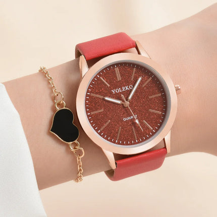 2pcs Set Women Watches Fashion Casual Ladies Quartz Wristwatches Leather Strap Watch Women Female Clock for Girl Gift No Box