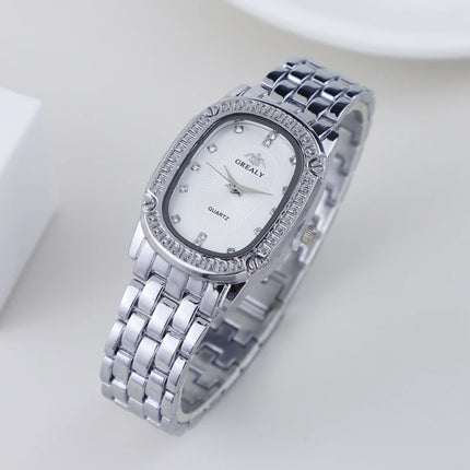 Luxury Fashion Metal Band Watches for Women Brand Simple Casual Oval Rhinestone Ladies' Quartz Wristwatch