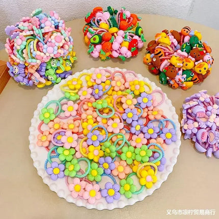 Children's Hair Circles Small Girl Cute Flowers Don't Hurt High Elastic Headband Baby Tied Little Jiujiu Rubber Band Headwear