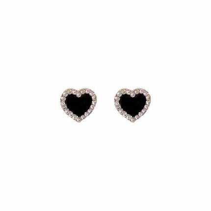 Luxurious Black Heart Enamel Stud Earrings - Elegant Wedding Accessories 2023 - Premium Quality Women's Jewelry