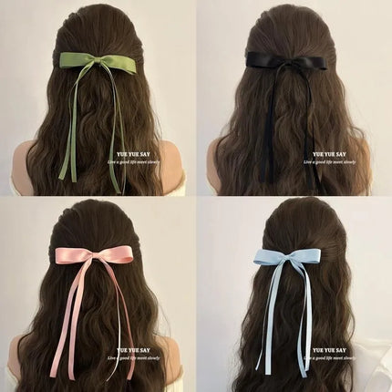 New Colored Satin Ribbon Bowknot Hair Clips Essential for Girl Braided Hair Bows Fashion Long Tassel Women Barrettes accessories