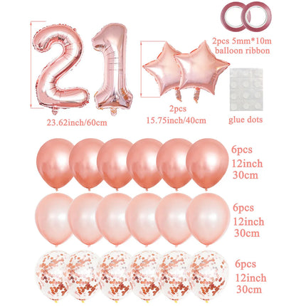 25pcs Rose Gold Mixed Balloons 21st 12th Birthday Party Decorations 21 12 Years Old Girl Woman Birthday Decor