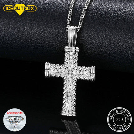 Trendy Moissanite S925 Silver Ankh Cross Pendants Necklace For Men Women Hip Hop Fine Jewelry Pass Diamond Test Exquisite Gifts